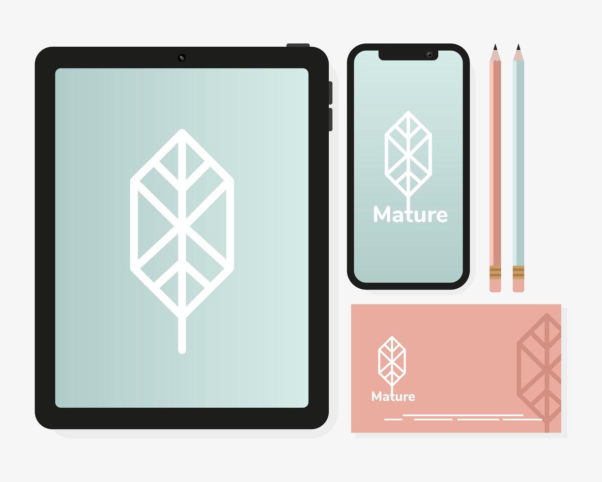 tablet device with bundle of mockup set elements in white background vector