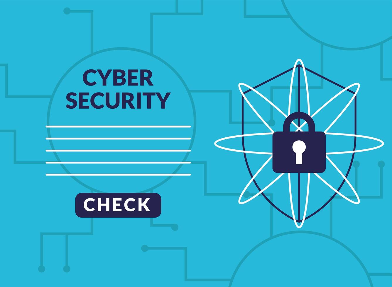 cyber security infographic with shield and padlock vector