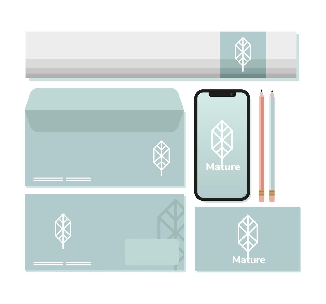 patchment roll and bundle of mockup set elements in white background vector