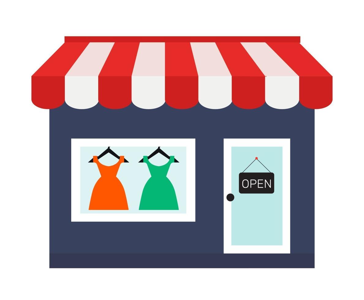 Open Dress Shop Flat Icon. Vector Illustration