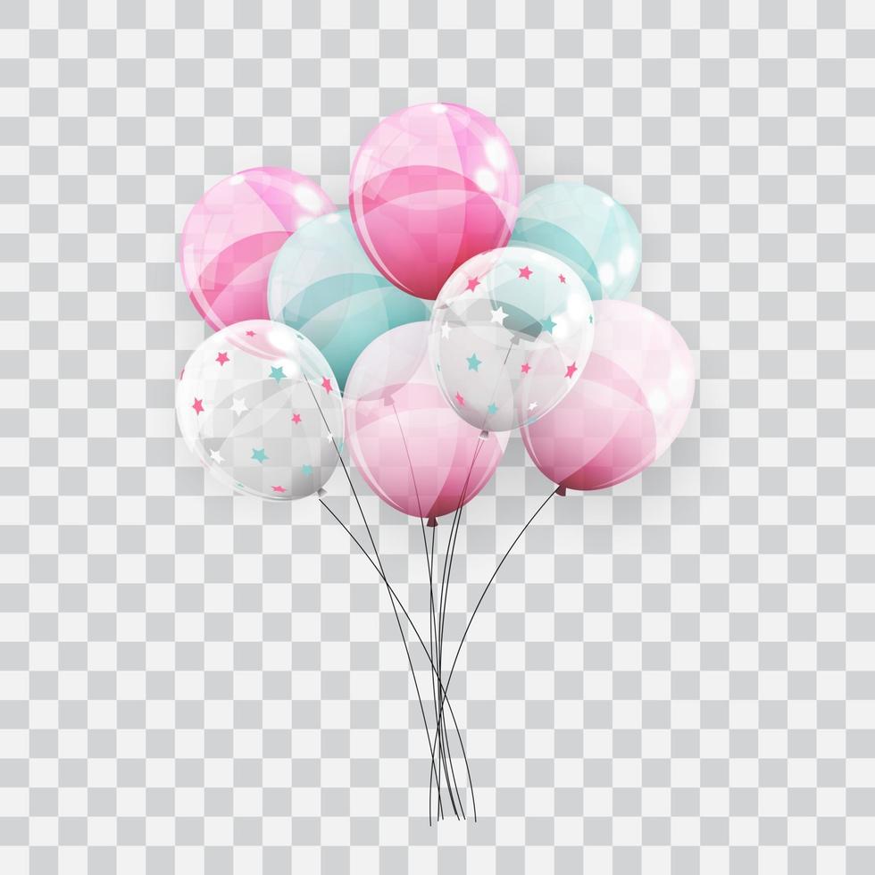 Balloons with Hearts isolated on transparent background Vector Illustratio