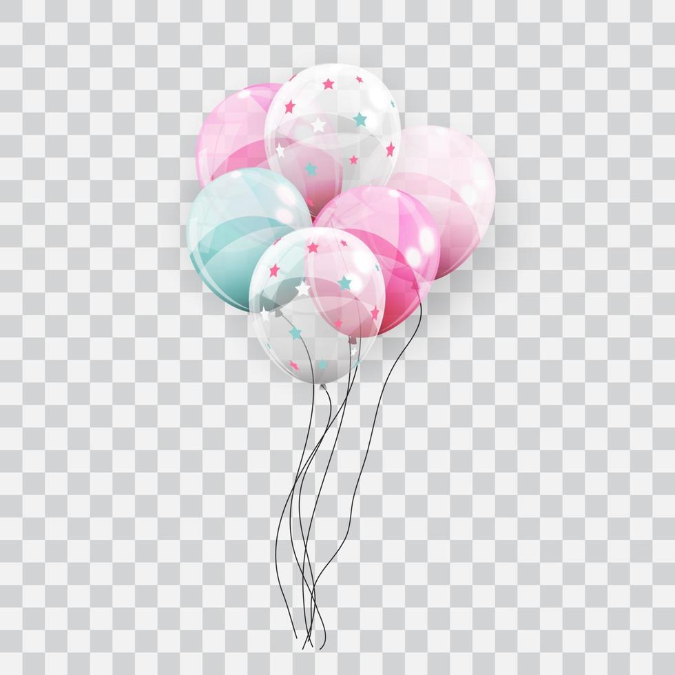 globos con corazones aislados en la ilustración de vector de fondo transparente