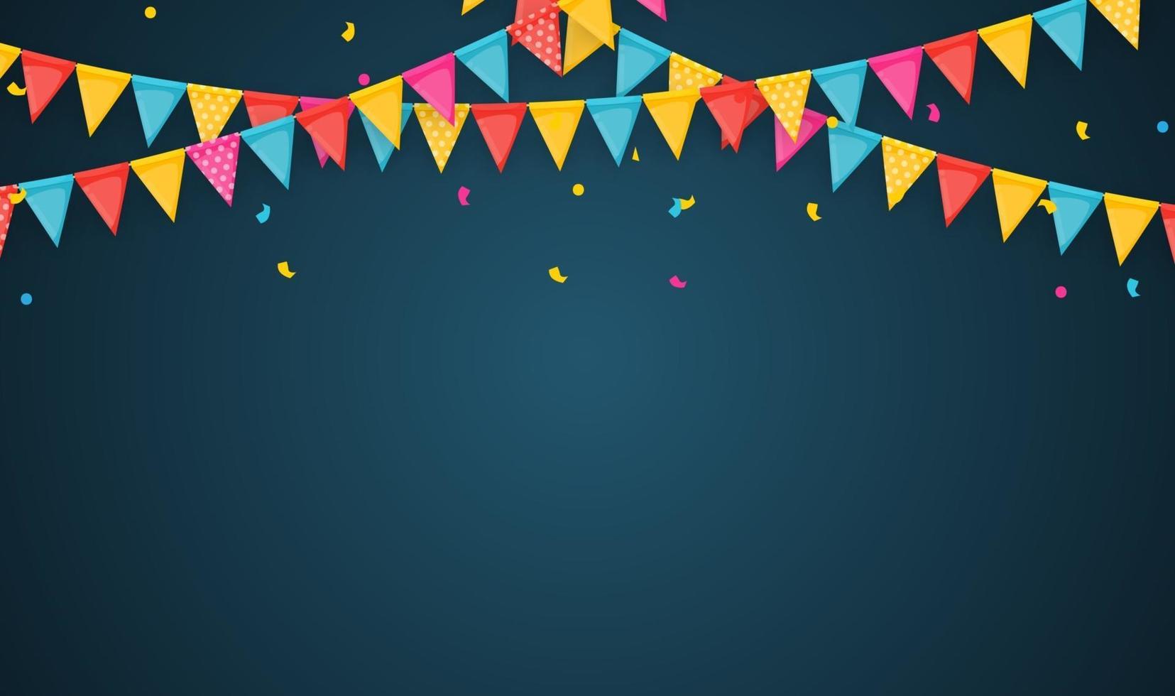 Banner with garland of flags and ribbons. Holiday Party background for birthday party, carnava. Vector Illustration