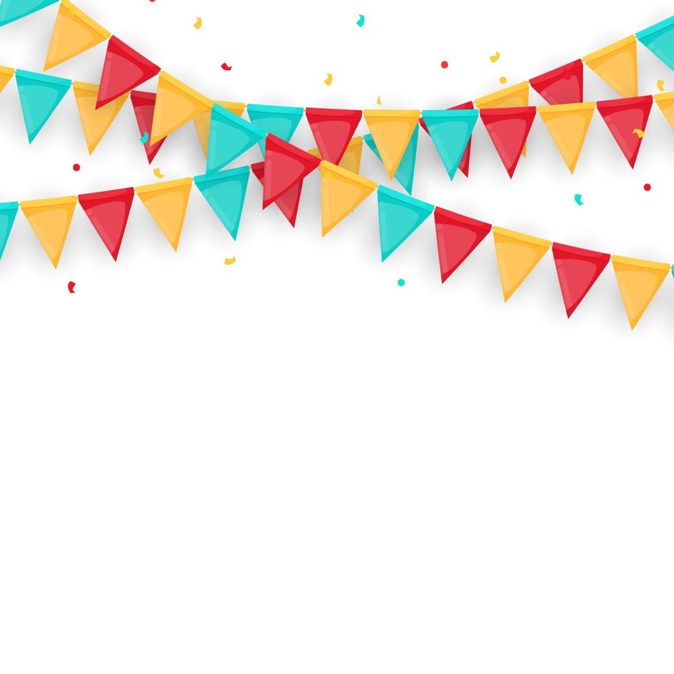 Banner with garland of flags and ribbons. Holiday Party background for birthday party, carnava. Vector Illustration