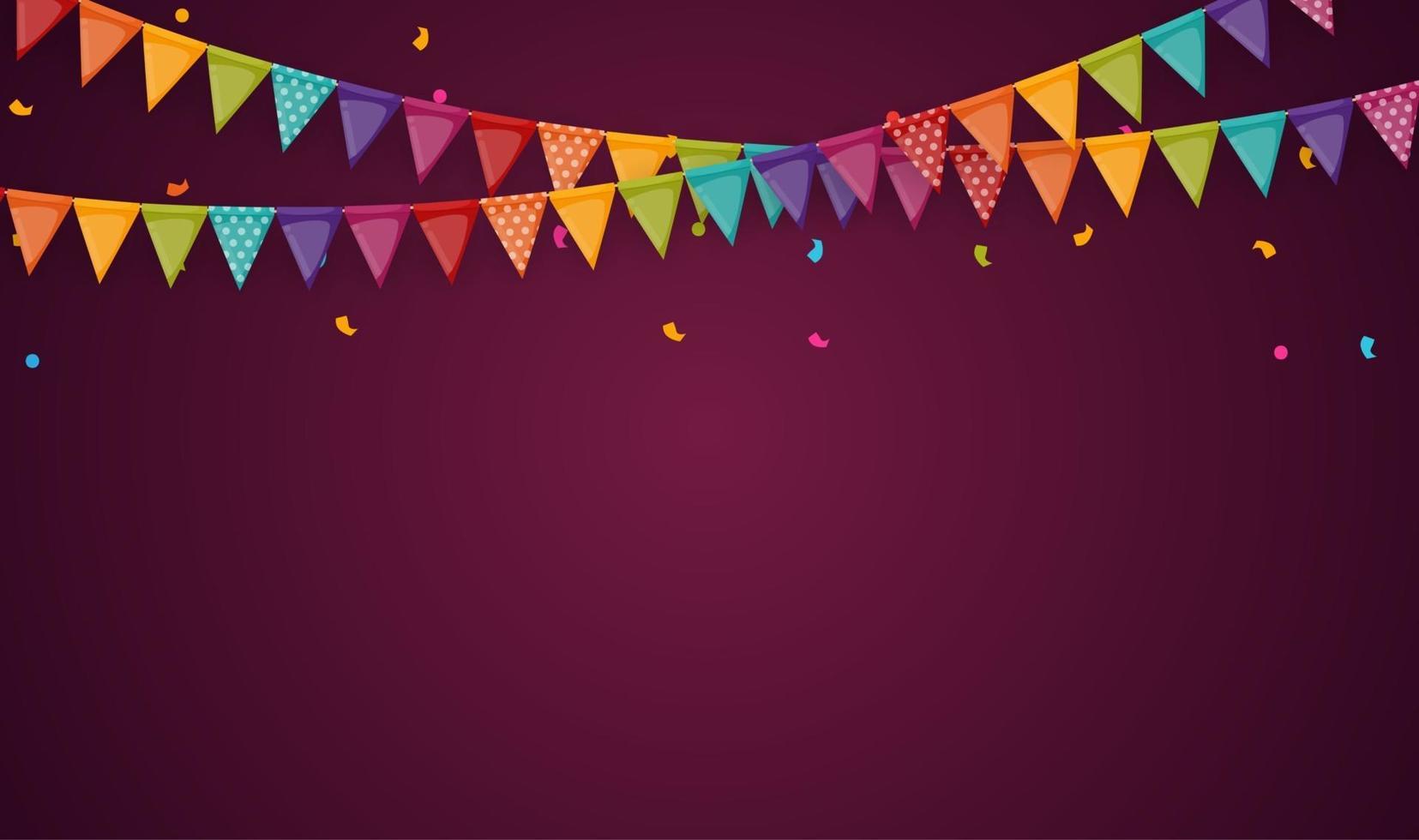Banner with garland of flags and ribbons. Holiday Party background for birthday party, carnava. Vector Illustration