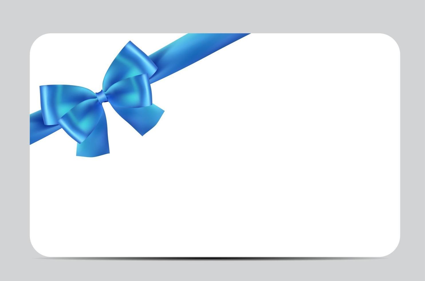 Blank Gift Card Template with Blue Bow and Ribbon. Vector Illustration for Your Business