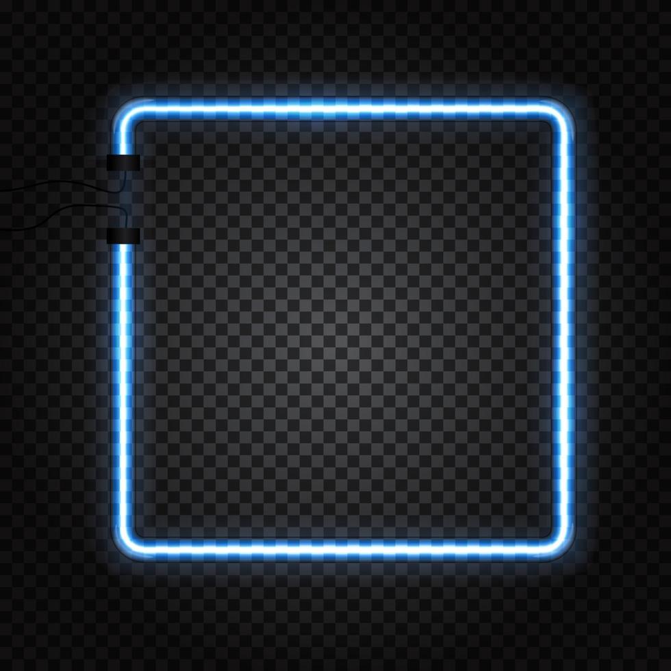 Glowing Neon Tubes Frame on Dark Transparent Background. Vector Illustration