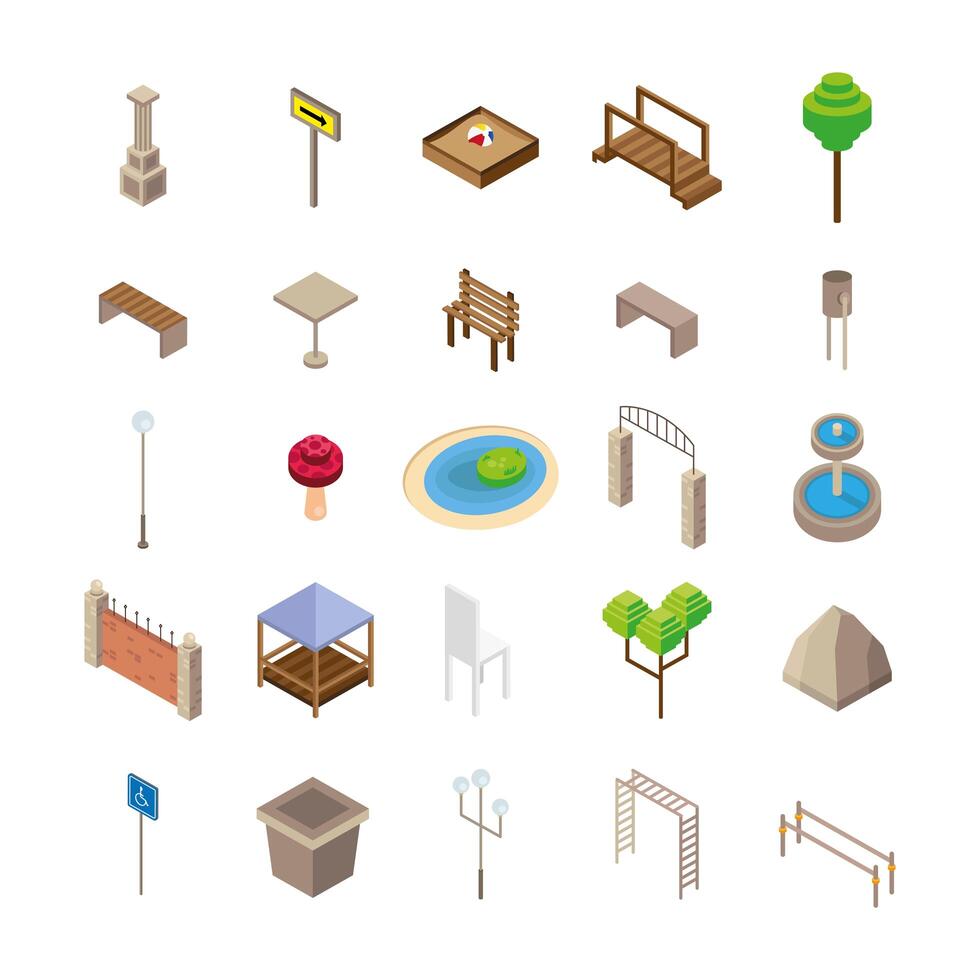 bundle of twenty five park Isometric style icons vector