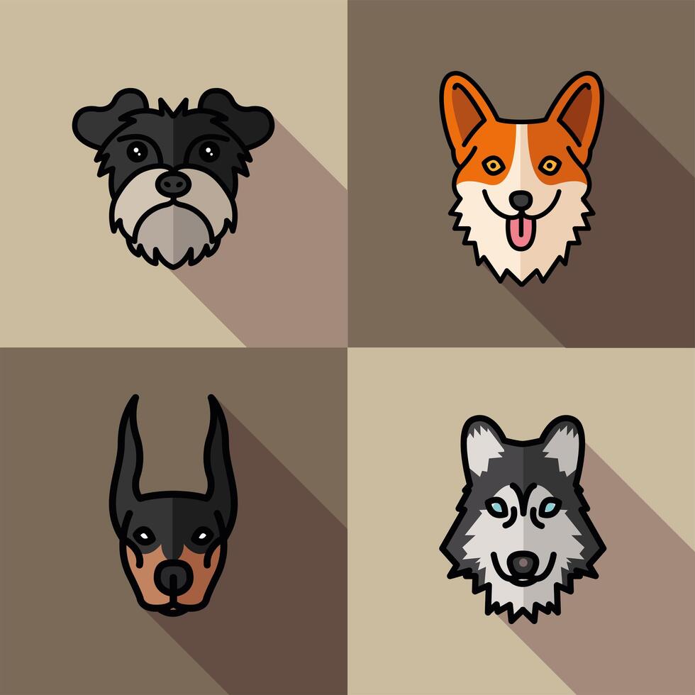 four dogs pets mascots breed characters vector