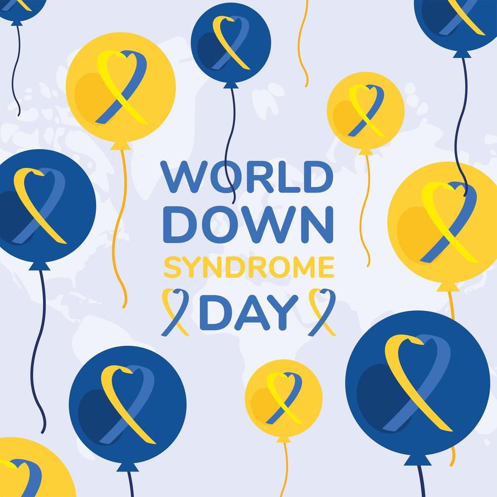 cartel de la campaña del día mundial del sindrome con cintas en globos helio vector