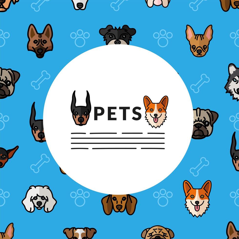 dogs pets mascots breed characters heads pattern vector