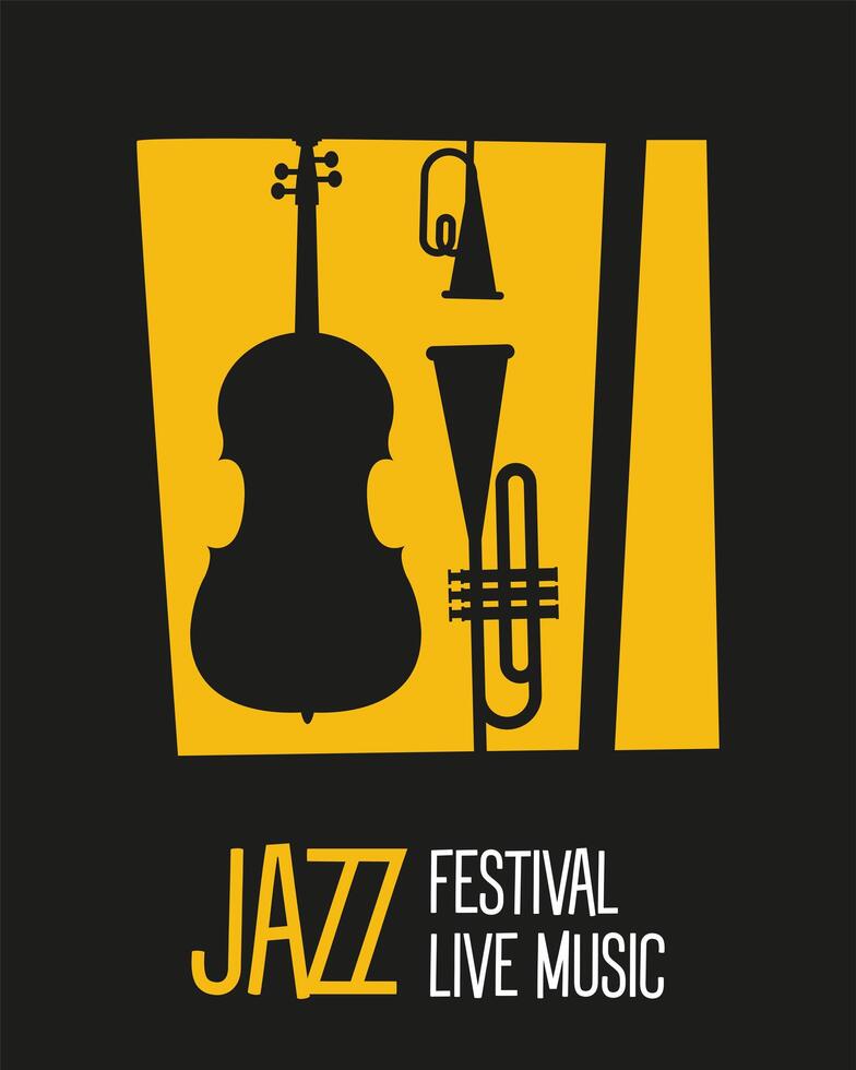 jazz festival poster with instruments silhouettes and lettering vector