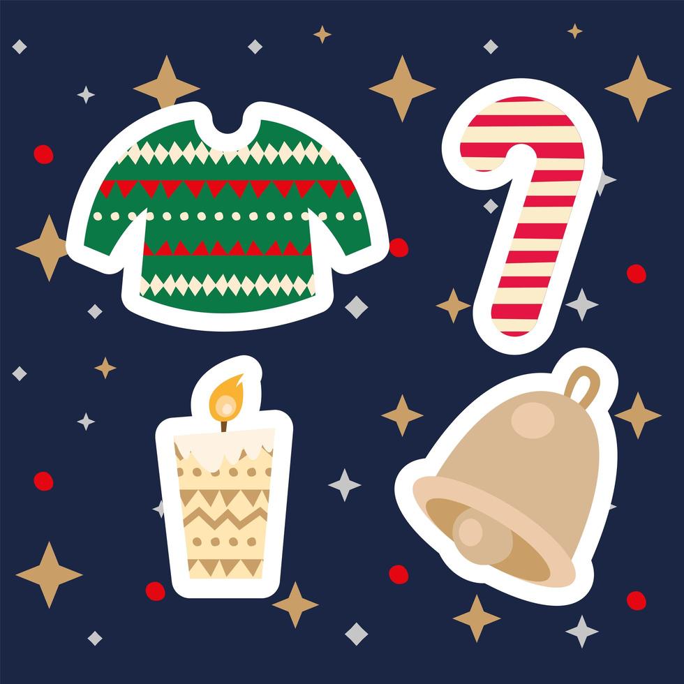paquete de cuatro iconos de feliz navidad vector