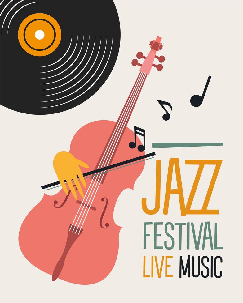 cartel del festival de jazz con la mano tocando el violín vector