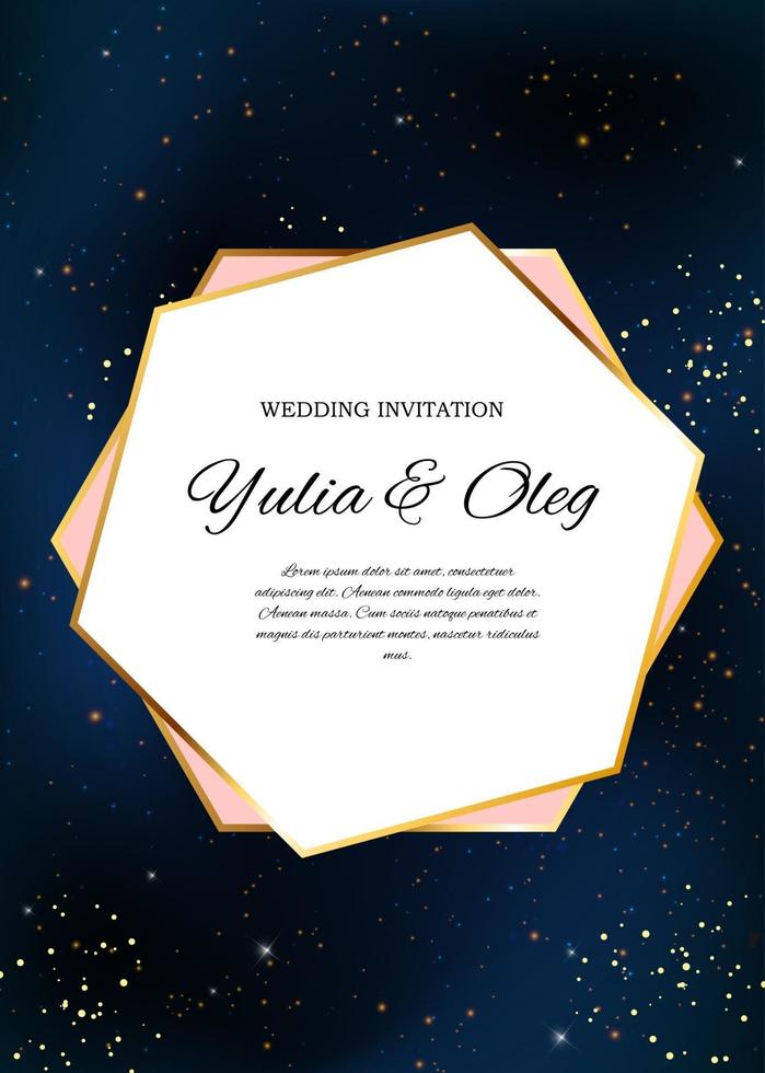 Wedding Invitation with Night Sky and Stars Background. Vector Illustration