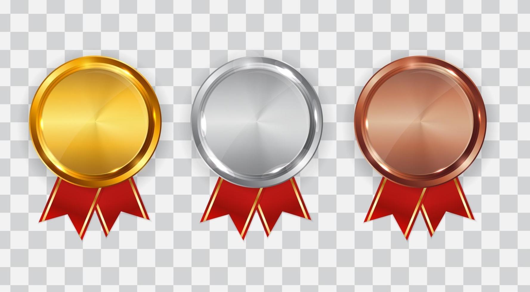 Gold, silver and bronze medal. Badge of the icon First, second and third place. Vector Illustration