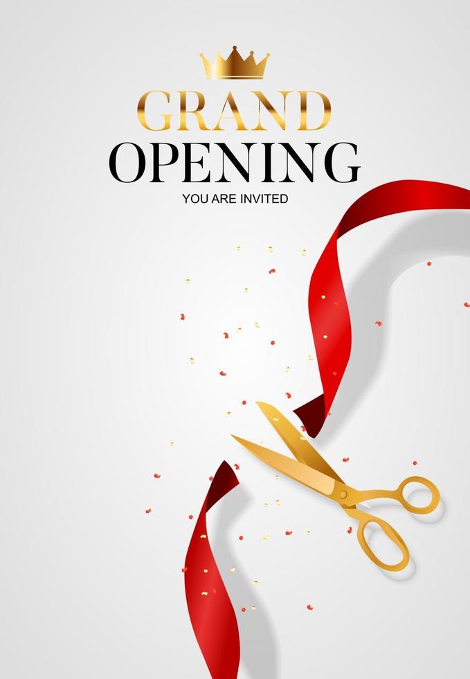 Grand Opening Card with Ribbon and Scissors Background. Vector Illustration