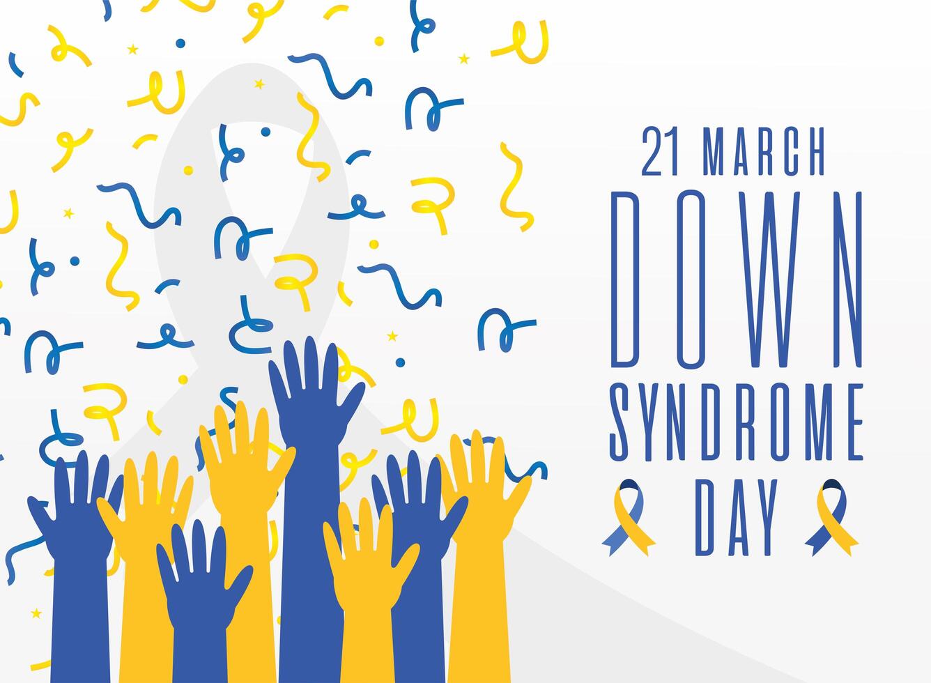 world down syndrome day hands up and confetti vector design