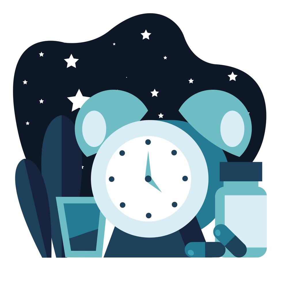 alarm clock with imsomnia drugs at night vector