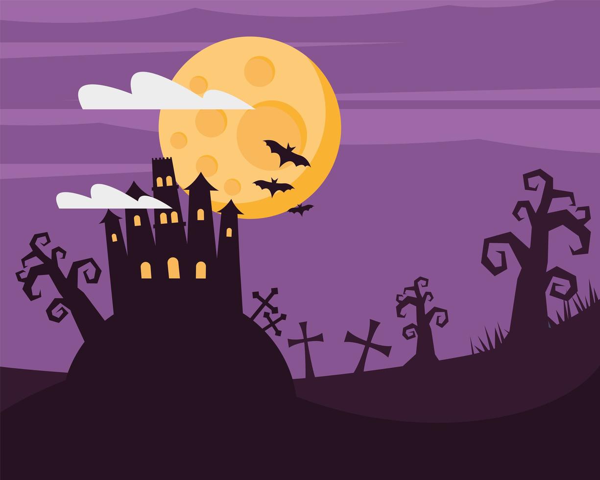 tarjeta de feliz halloween con castillo embrujado y luna 2722524 Vector en  Vecteezy