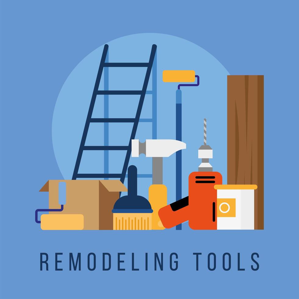 set of remodeling tools with lettering vector
