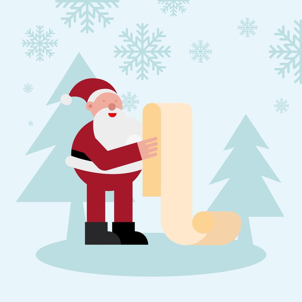 santa claus leyendo lista de regalos personaje navideño vector