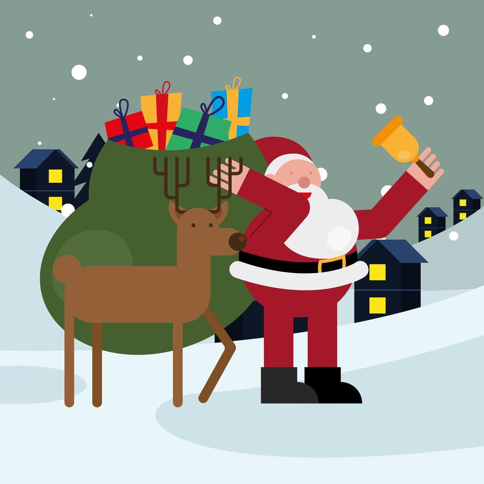 santa claus and reindeer with gifts bag christmas character vector