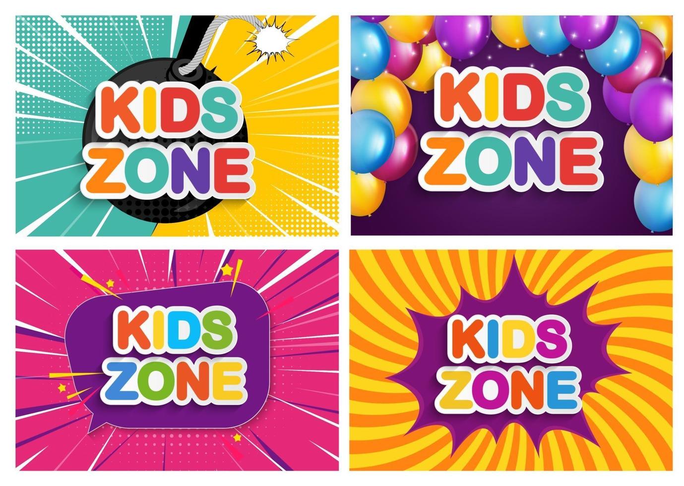 Banner de zona infantil para juegos infantiles, fiesta, carteles, área de juegos, entretenimiento, sala de educación. vector