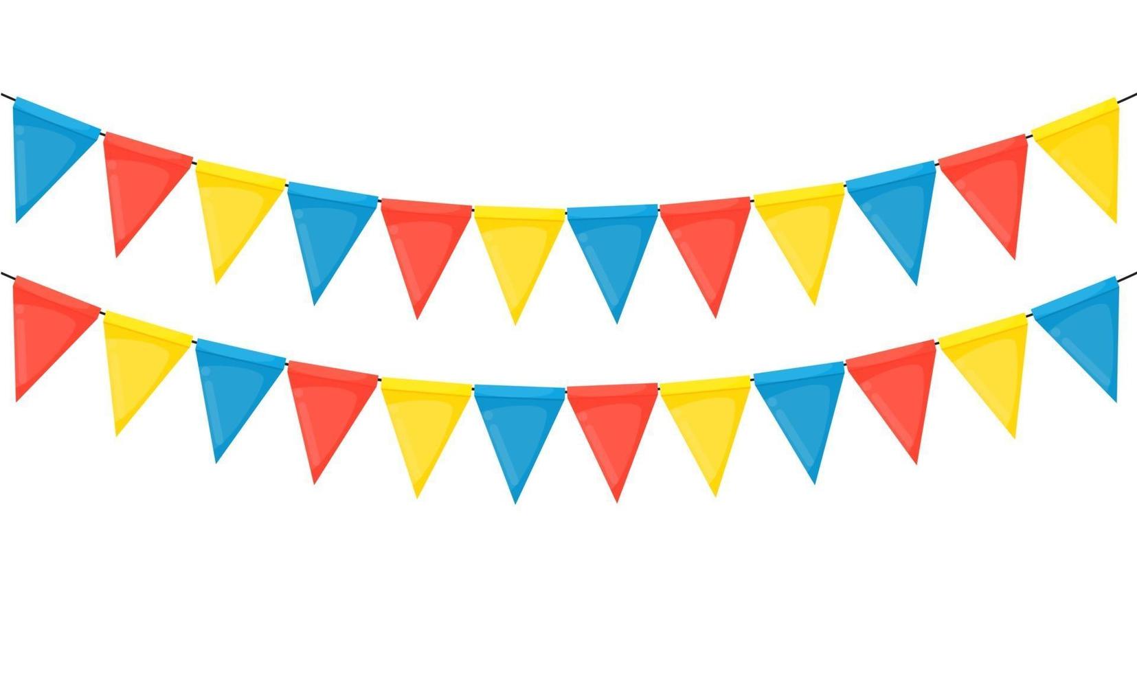 Banner with garland of flags and ribbons. Holiday Party background for birthday party, carnava. Vector Illustration