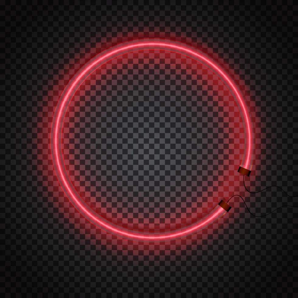 Glowing Neon Tubes Circle Frame on Dark Transparent Background. Vector Illustration