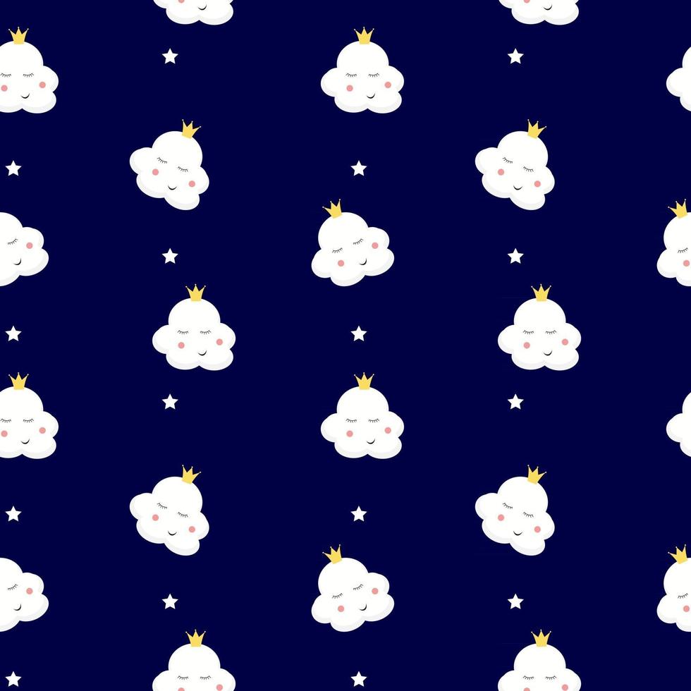 Cute Smiling clouds seamless vector pattern for babies, kids