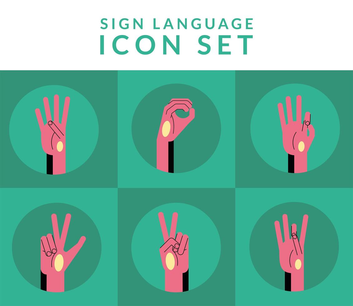 hand sign language alphabet line and fill style collection of icons vector design