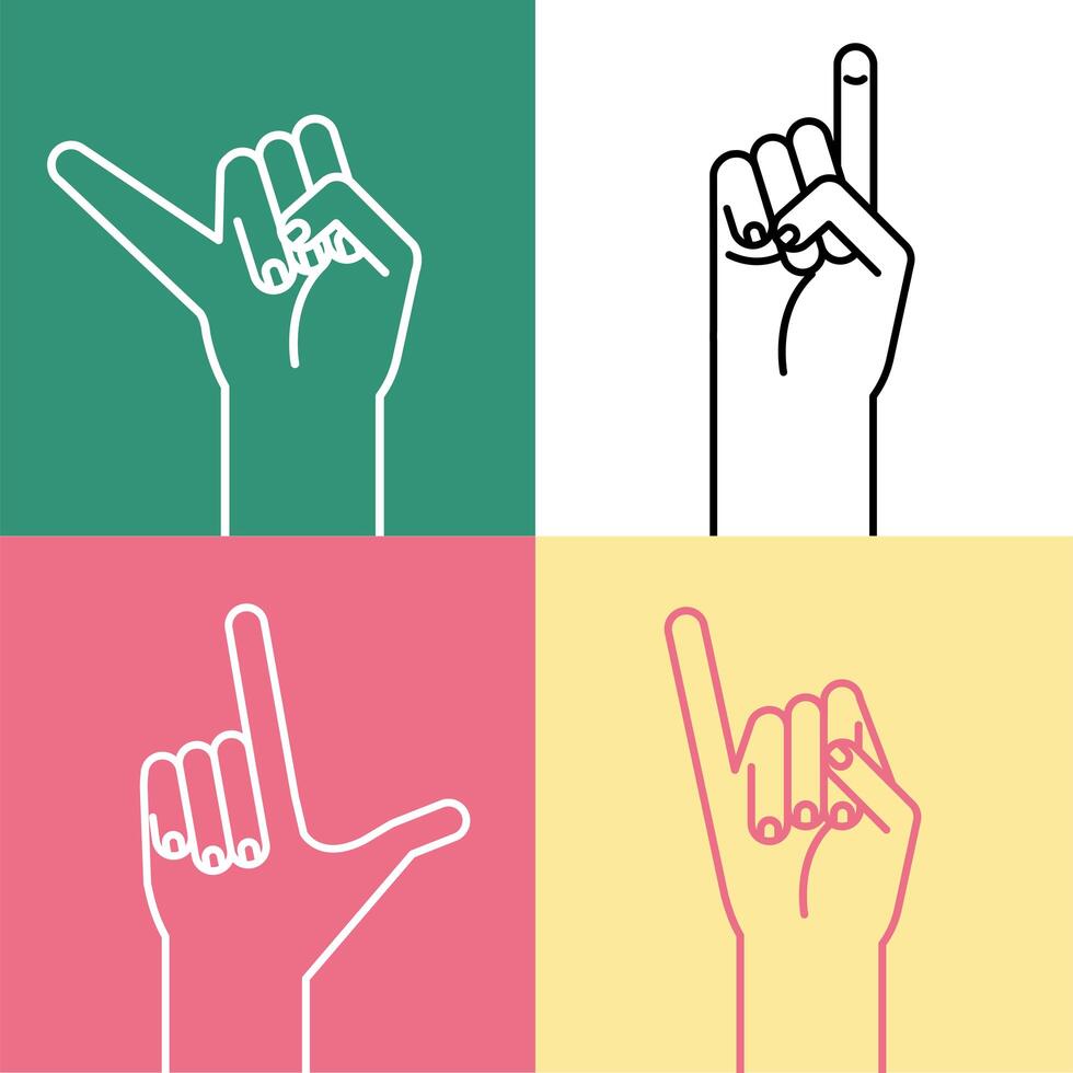 hand sign language alphabet line style icons collection vector design