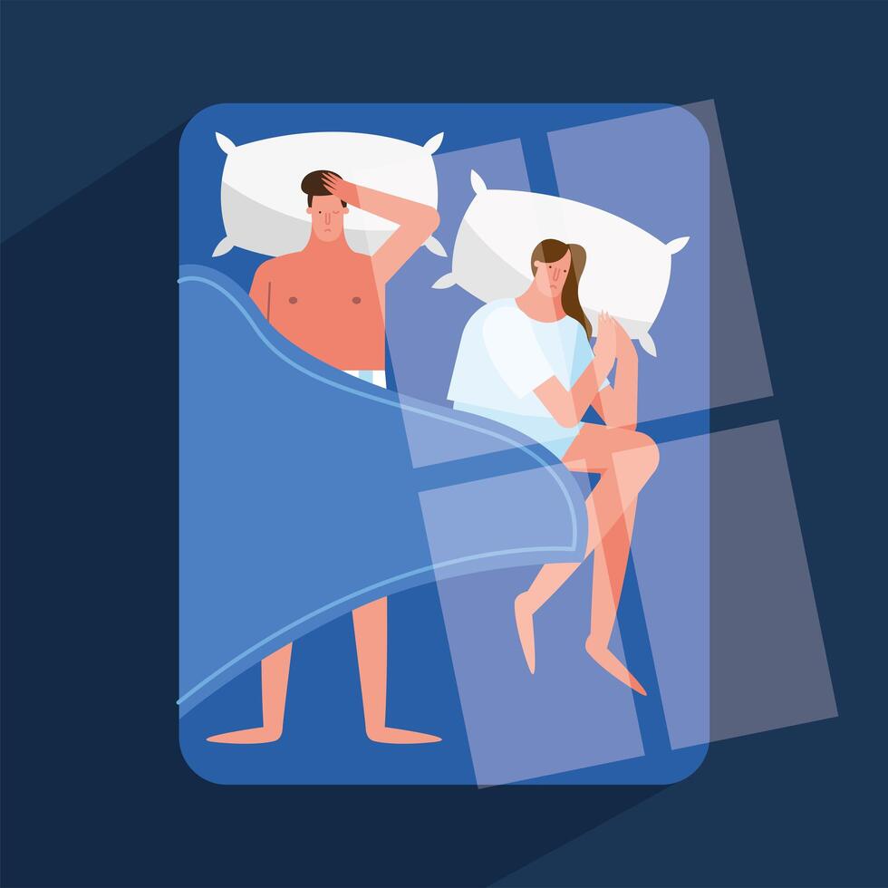 couple in bed suffering from insomnia characters vector