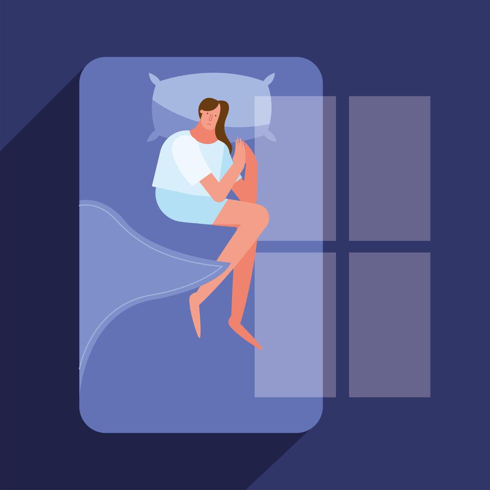 woman in bed suffering from insomnia character vector