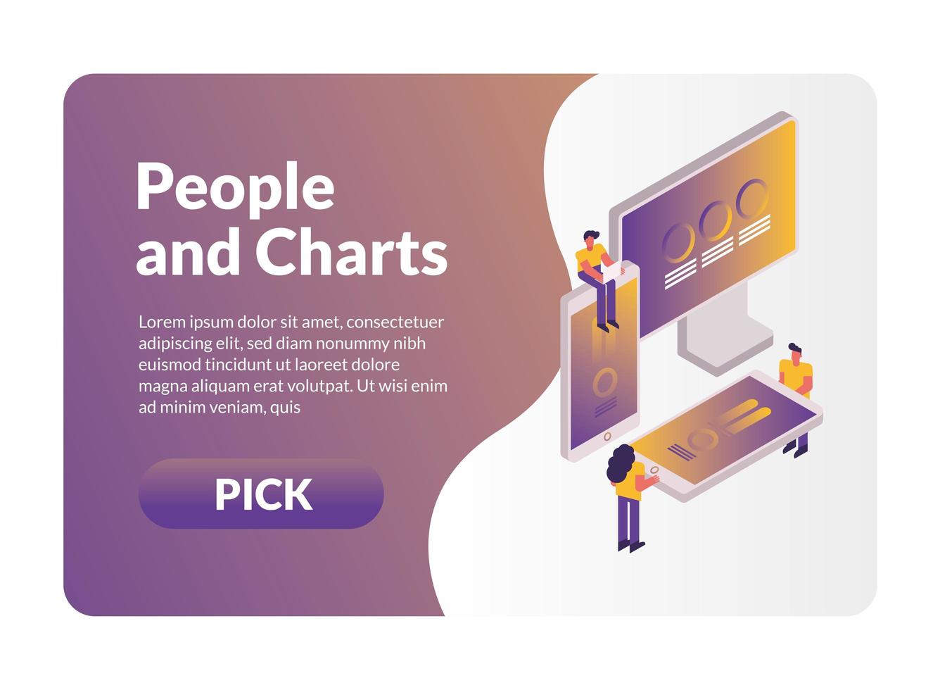 people and charts with desktop and smartphones vector