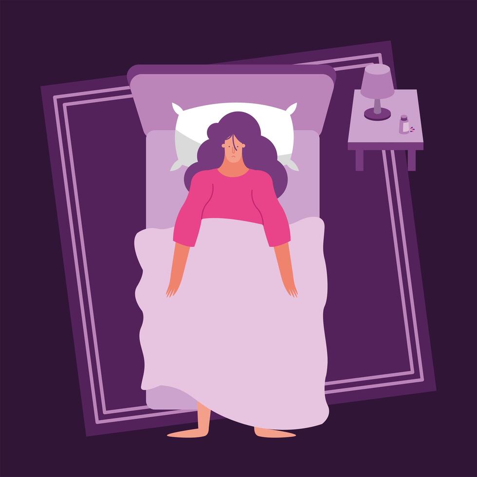 woman in bedroom suffering from insomnia character vector