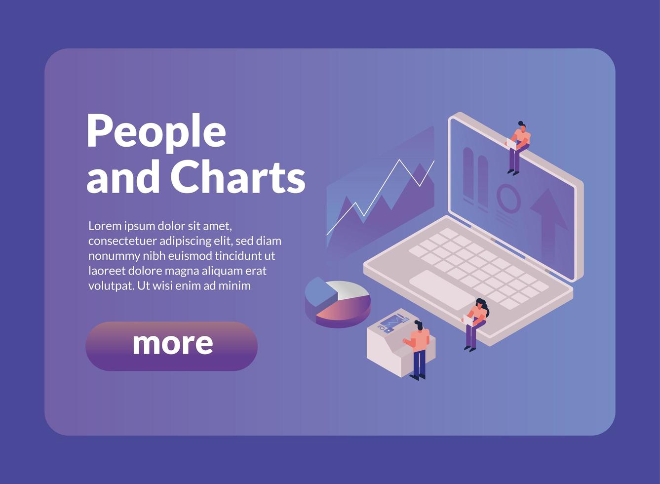 people and charts with laptop and more button vector