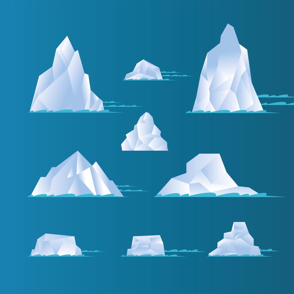 icebergs blancos set diseño vectorial vector