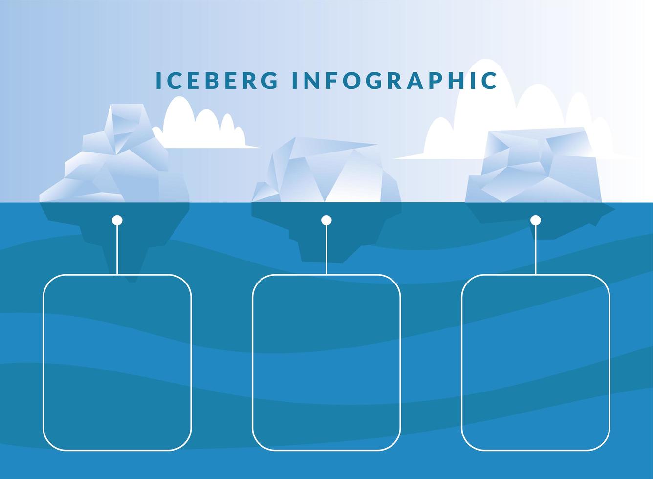 Infografía de tres iceberg con diseño vectorial de cuadrados vector