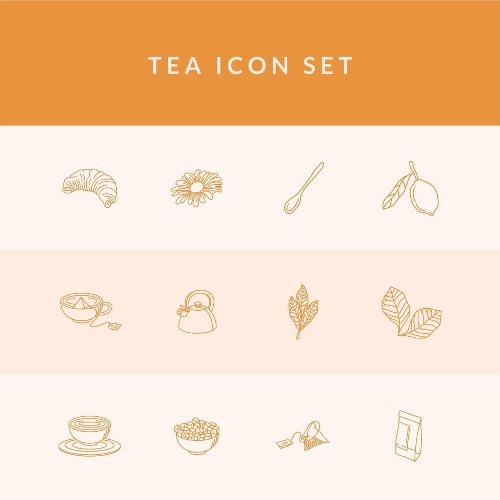 tea line style 12 icon set vector design