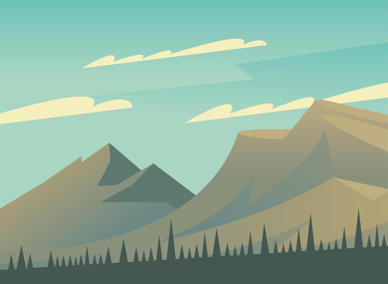 landscape of mountains and pine trees vector design