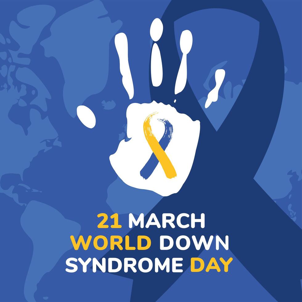 world down syndrome day ribbon on hand print vector design