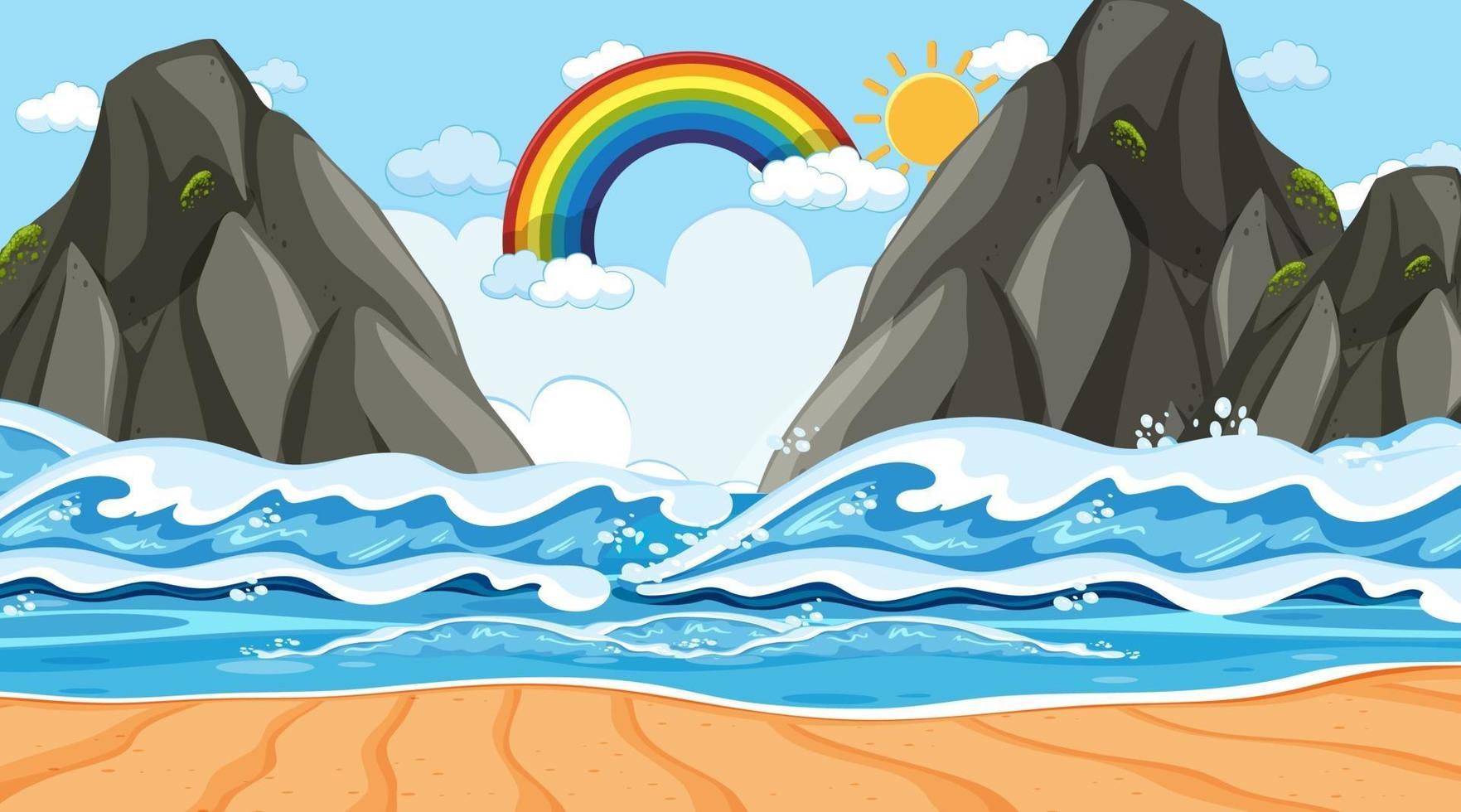 Beach landscape at day time scene with ocean wave vector