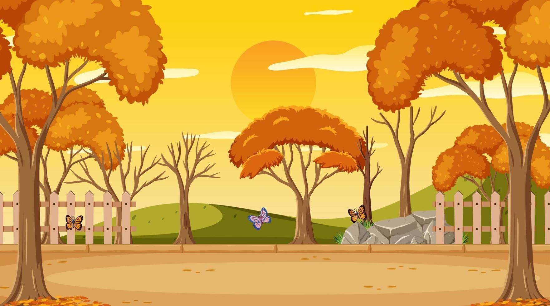 Blank sky in the park scene at sunset time with many trees vector