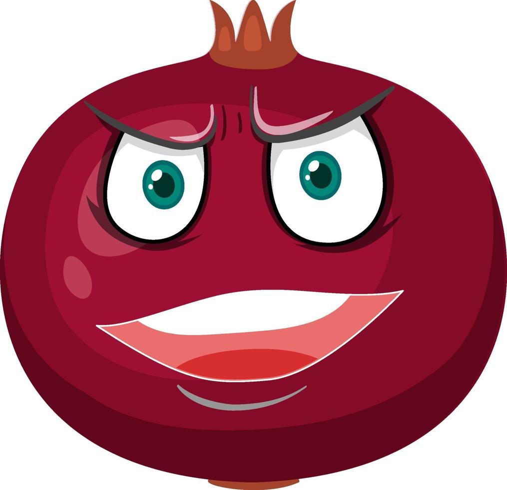 Pomegranate cartoon character with angry face expression on white background vector