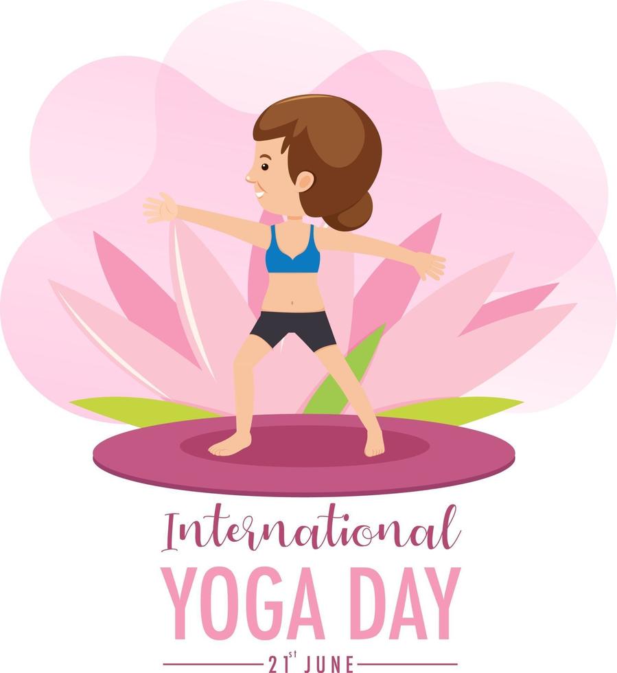 International Yoga Day banner with old woman doing yoga exercise vector