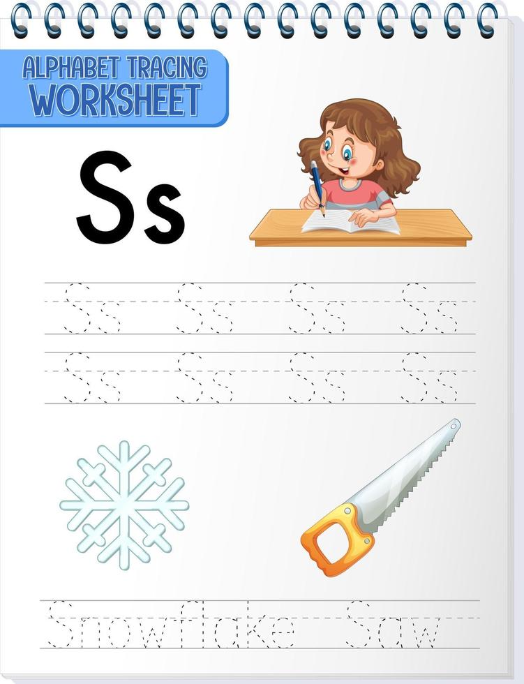 Alphabet tracing worksheet with letter S and s vector