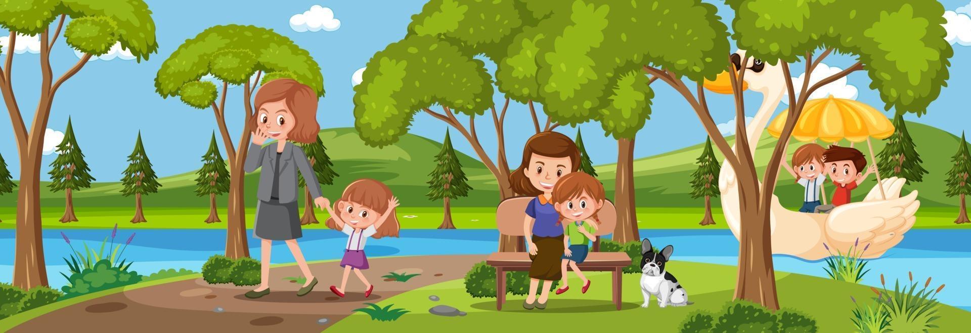 Outdoor panorama scene with people in the park vector