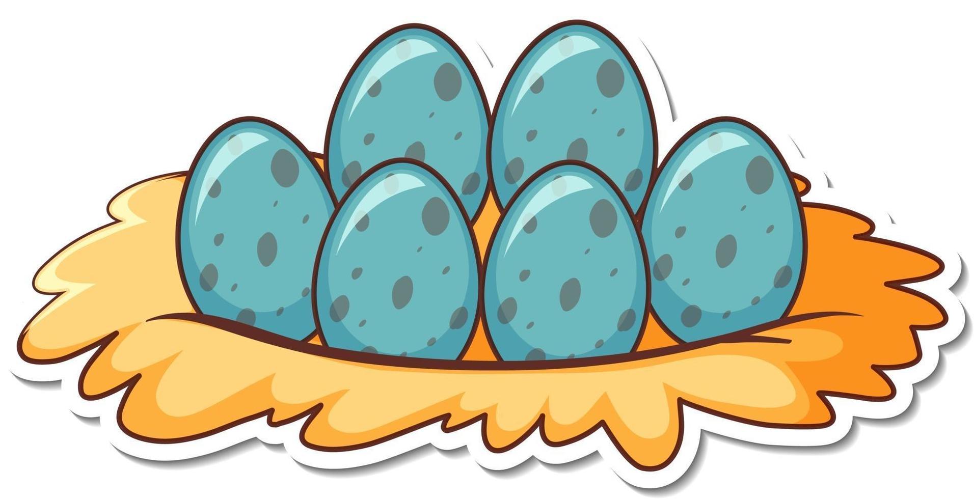 Sticker design with eggs in bird nest isolated vector